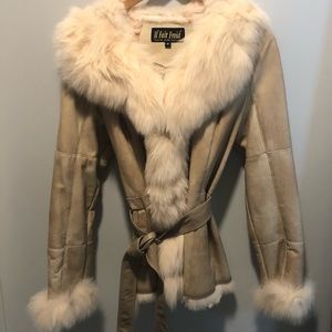 Fox fur trimmed leather jacket